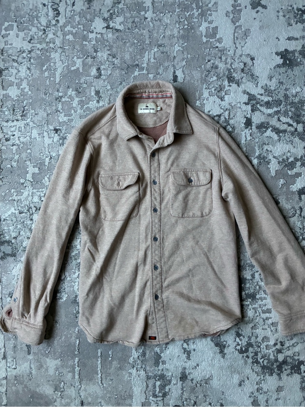 The Normal Brand Textured Knit Button-Up Shirt Oxblood Beige Sz M